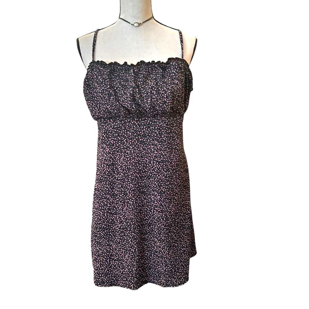 H&M Divided Floral Mini Dress Large Black Pink Smocked Bust Cami Sundress Boho